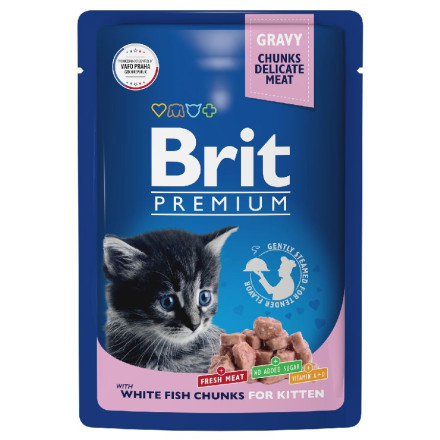 Brit Premium паучи для котят с белой рыбой кусочки в соусе - 85 г х 14 шт