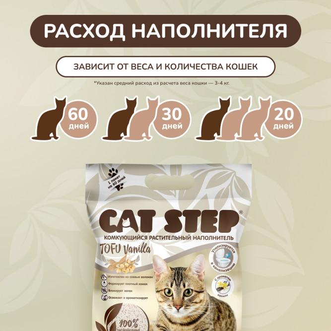 Cat Step Tofu Vanilla наполнитель растительный комкующийся с ароматом ванили - 12 л