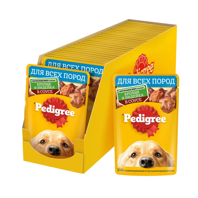 Pedigree влажный корм для взрослых собак с кроликом и индейкой, в паучах - 85 г х 28 шт