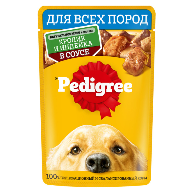 Pedigree влажный корм для взрослых собак с кроликом и индейкой, в паучах - 85 г х 28 шт