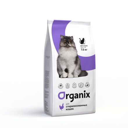 Organix Cat sterilized сухой корм для взрослых стерилизованных кошек и кастрированных котов, с курицей - 7,5 кг