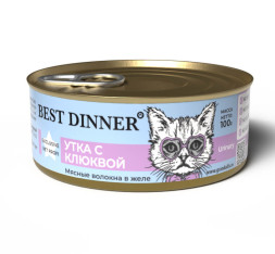 Best Dinner Exclusive консервы для кошек для профилактики МКБ с уткой и клюквой - 100 г х 24 шт
