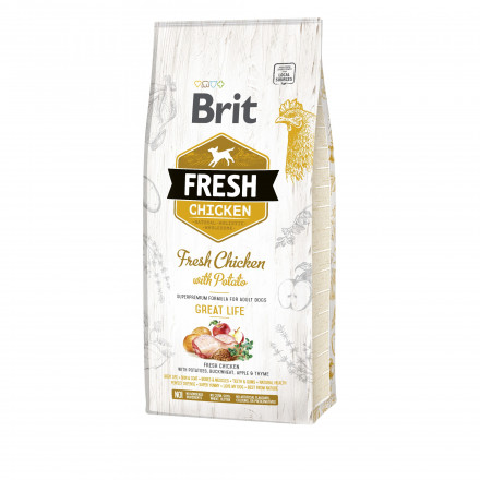 Brit Fresh Chicken with Potato Adult Great Life сухой корм для взрослых собак всех пород с курицей и картофелем - 12 кг