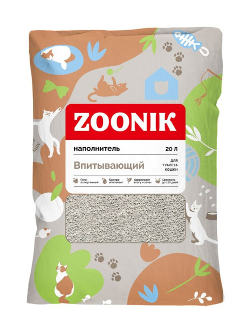 Зооник наполнитель впитывающий минеральный для кошачьего туалета - 20 л