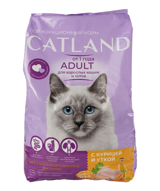 Catland сухой корм для взрослых кошек с курицей и уткой - 10 кг