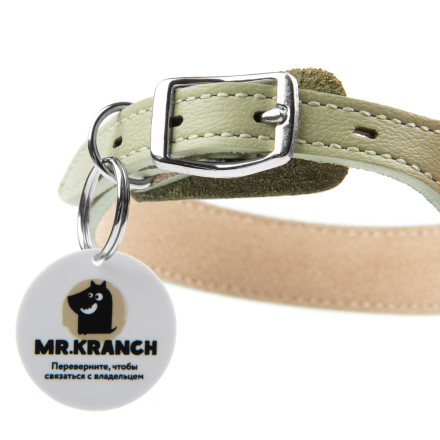 Mr.Kranch ошейник для собак, из натуральной кожи с QR-адресником, 22-26 см, нежно-зеленый