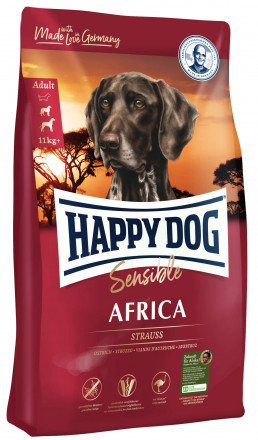 Happy Dog Supreme Sensible Africa сухой корм для взрослых собак с чувствительным пищеварением или аллергией с мясом страуса - 2,8 кг