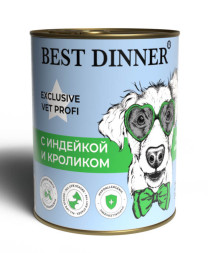 Best Dinner Exclusive Hypoallergenic консервы для собак при проблемах пищеварения c индейкой и кроликом - 340 г х 6 шт