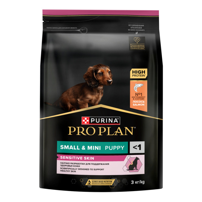 Purina Pro Plan Sensitive Skin сухой корм для щенков мелких и карликовых пород при чувствительной коже с высоким содержанием лосося - 3 кг
