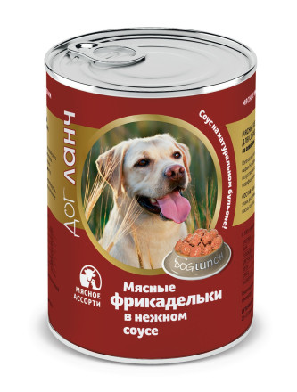 Dog Lunch влажный корм для взрослых собак Фрикадельки в нежном соусе Мясное ассорти, в консервах - 850 г х 6 шт