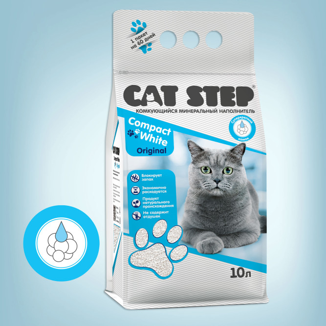 Cat Step Compact White Original наполнитель минеральный комкующийся - 10 л