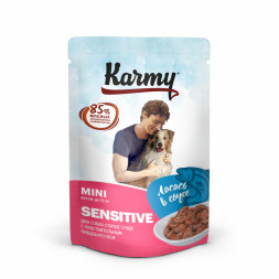 Karmy Sensitive Mini влажный корм для собак мелких пород с чувствительным пищеварением, лосось в соусе, в паучах  - 80 г х 12 шт