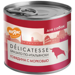 Мнямс Delicatesse &quot;Бразато по-итальянски&quot; влажный корм для собак паштет из говядины с морковью, в консервах - 200 г х 12 шт