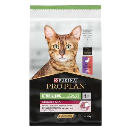 Purina Pro Plan Sterilised Adult сухой корм для взрослых стерилизованных кошек, с высоким содержанием утки и печенью - 10 кг