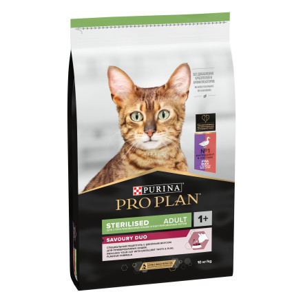 Purina Pro Plan Sterilised Adult сухой корм для взрослых стерилизованных кошек, с высоким содержанием утки и печенью - 10 кг