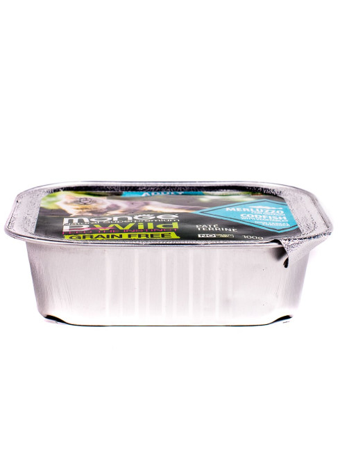 Monge Cat BWild Grain Free влажный беззерновой корм для взрослых кошек с треской и овощами в ламистерах 100 г (32 шт в уп)