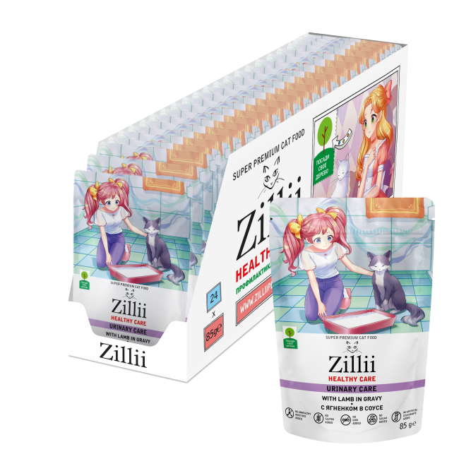 Zillii Healthy Care Urinary Care влажный корм для взрослых кошек, РН контроль, с ягненком в соусе, в паучах - 85 г х 24 шт