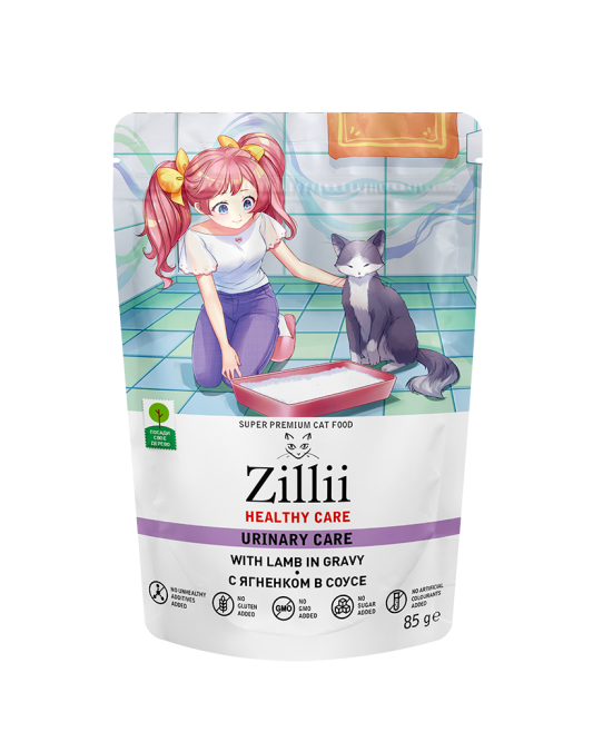 Zillii Healthy Care Urinary Care влажный корм для взрослых кошек, РН контроль, с ягненком в соусе, в паучах - 85 г х 24 шт