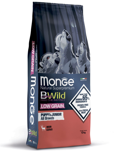 Monge Dog BWild Low Grain Puppy сухой низкозерновой корм для щенков всех пород с мясом оленя - 12 кг
