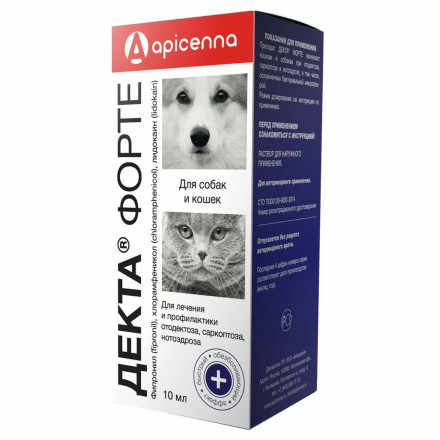 Apicenna Декта Форте раствор для лечения и профилактики отодектоза, саркоптоза и нотоэдроза у кошек и собак - 10 мл