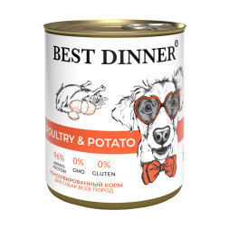Best Dinner влажный корм для взрослых собак и щенков всех пород с птицей и картофелем, фарш, в консервах - 850 г х 6 шт