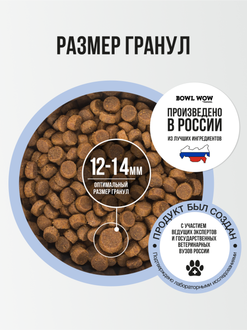 BOWL WOW сухой полнорационный корм для щенков крупных пород с индейкой, ягненком, рисом и добавлением черники - 5 кг