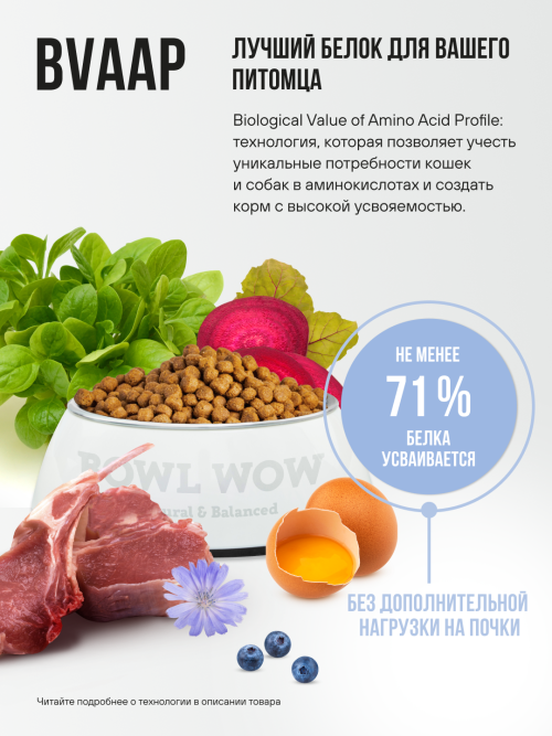 BOWL WOW сухой полнорационный корм для щенков крупных пород с индейкой, ягненком, рисом и добавлением черники - 5 кг