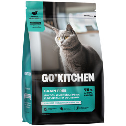 Go' Kitchen CARNIVORE Grain Free сухой беззерновой корм для котят и кошек, с лососем и морской рыбой - 1,36 кг