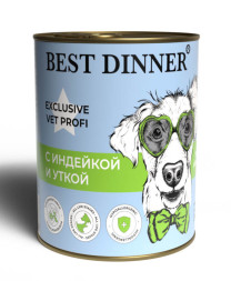 Best Dinner Exclusive Hypoallergenic консервы для собак при проблемах пищеварения с индейкой и уткой - 340 г х 6 шт