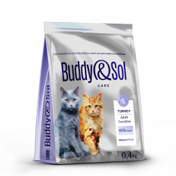 Buddy&amp;Sol Care Sensitive сухой корм для взрослых кошек с чувствительным пищеварением с индейкой - 400 г