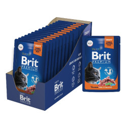 Brit Premium паучи для взрослых стерилизованных кошек с лососем кусочки в соусе - 85 г х 14 шт