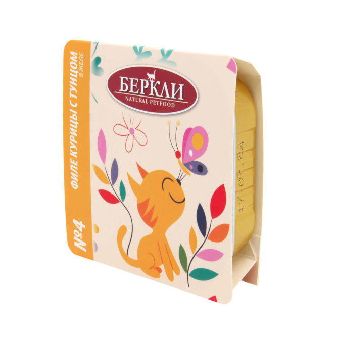 Беркли № 4 влажный корм для кошек всех возрастов, филе курицы с тунцом, в желе - 100 г х 14 шт