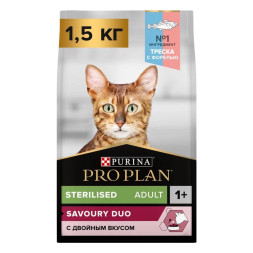 Pro Plan Cat Adult Sterilised сухой корм для стерилизованных кошек с треской и форелью - 1,5 кг