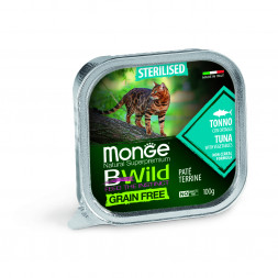 Monge Cat BWild Grain Free влажный беззерновой корм для стерилизованных кошек с тунцом и овощами в ламистерах 100 г (32 шт в уп)