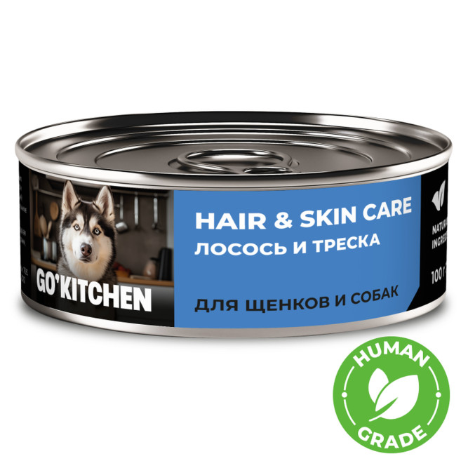 Go' Kitchen влажный корм для щенков и взрослых собак, с лососем и треской - 100 г х 12 шт