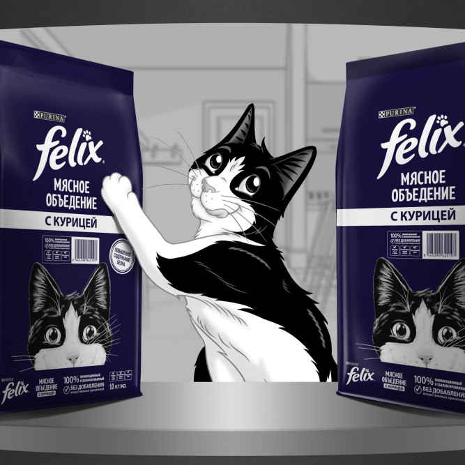 Felix Мясное объедение сухой корм для взрослых кошек с курицей - 10 кг