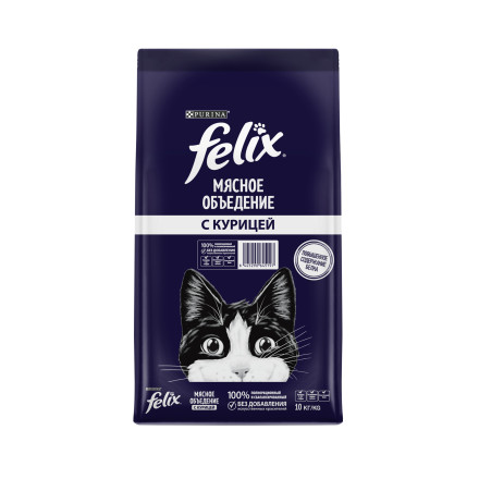 Felix Мясное объедение сухой корм для взрослых кошек с курицей - 10 кг