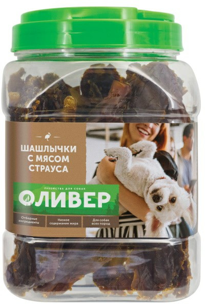 Оливер лакомство для собак всех пород шашлычки с мясом страуса - 750 г
