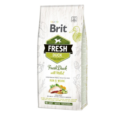 Brit Fresh Duck with Millet Active Run &amp; Work сухой корм для взрослых собак с высоким уровнем активности с уткой и пшеном - 12 кг