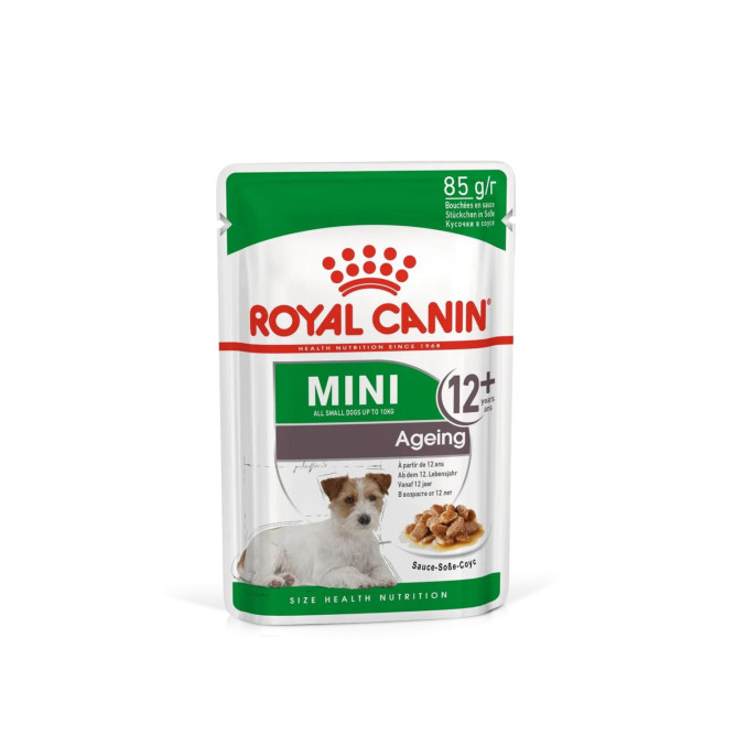 Royal Canin Mini Aging 12+ влажный корм для пожилых собак мелких пород старше 12 лет, кусочки в соусе, в паучах - 85 г х 28 шт