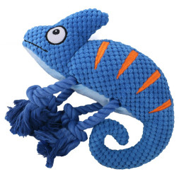 Mr.Kranch игрушка для собак &quot;Хамелеон&quot; плюшевая с канатиками и пищалкой, 26 см, синяя