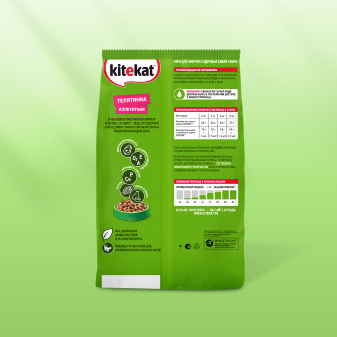 Kitekat сухой корм для взрослых кошек с аппетитной телятинкой - 1,9 кг