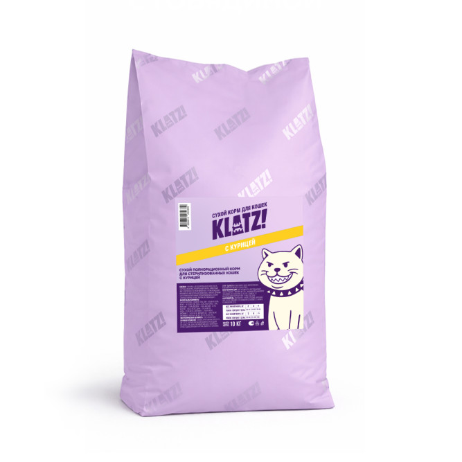 KLATZ! сухой полнорационный корм для взрослых стерилизованных кошек с курицей - 10 кг
