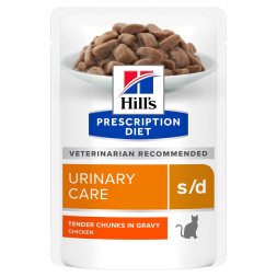 Hills Prescription Diet s/d Urinary Care диетический влажный корм для кошек для профилактики мочекаменной болезни (МКБ), с курицей, в паучах - 85  г х 12 шт