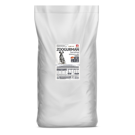 Зоогурман Sensitive сухой корм для взрослых собак средних и крупных пород при чувствительном пищеварении с лососем и рисом - 20 кг