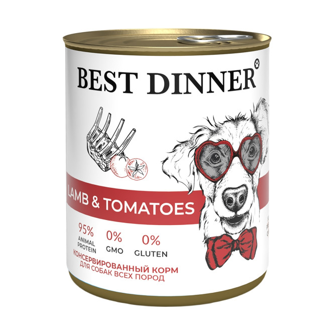 Best Dinner влажный корм для взрослых собак и щенков всех пород с ягненком и томатами, фарш, в консервах - 850 г х 6 шт
