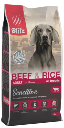 Blitz Adult Beef&amp;Rice Sensitive сухой корм для взрослых собак всех пород с чувствительным пищеварением с говядиной и рисом - 1,8 кг