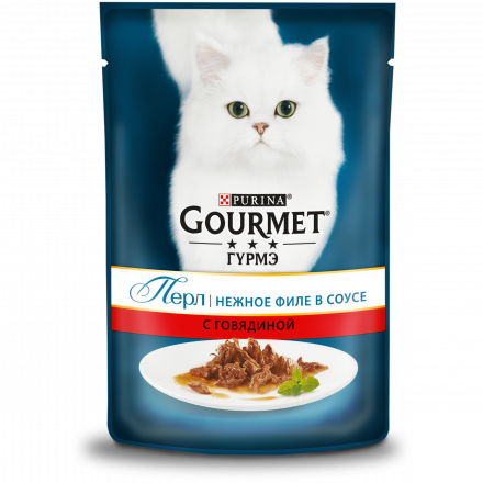 Паучи для кошек Gourmet Перл Нежное филе кусочки в соусе с говядиной - 85 г х 24 шт