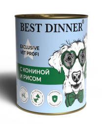 Best Dinner Exclusive Hypoallergenic консервы для собак при проблемах пищеварения с кониной и рисом - 340 г х 6 шт