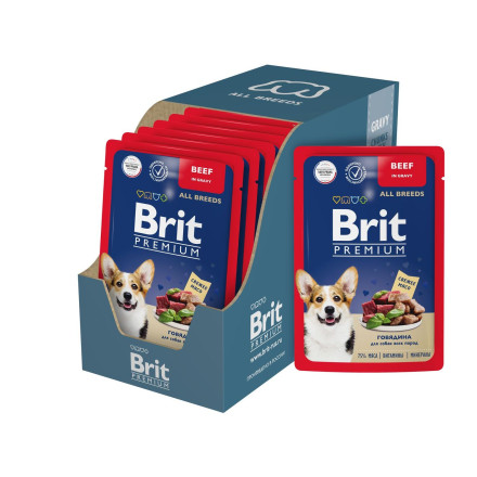 Brit Premium паучи для взрослых собак всех пород с говядиной в соусе - 85 г х 14 шт